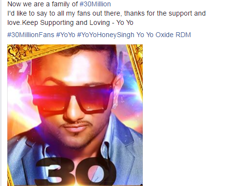 Woahhh: Yo Yo Honey Singh crosses 30M mark on Facebook!